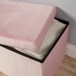 Large foldable footstool with pink velvet fabric, durable and space-saving storage.